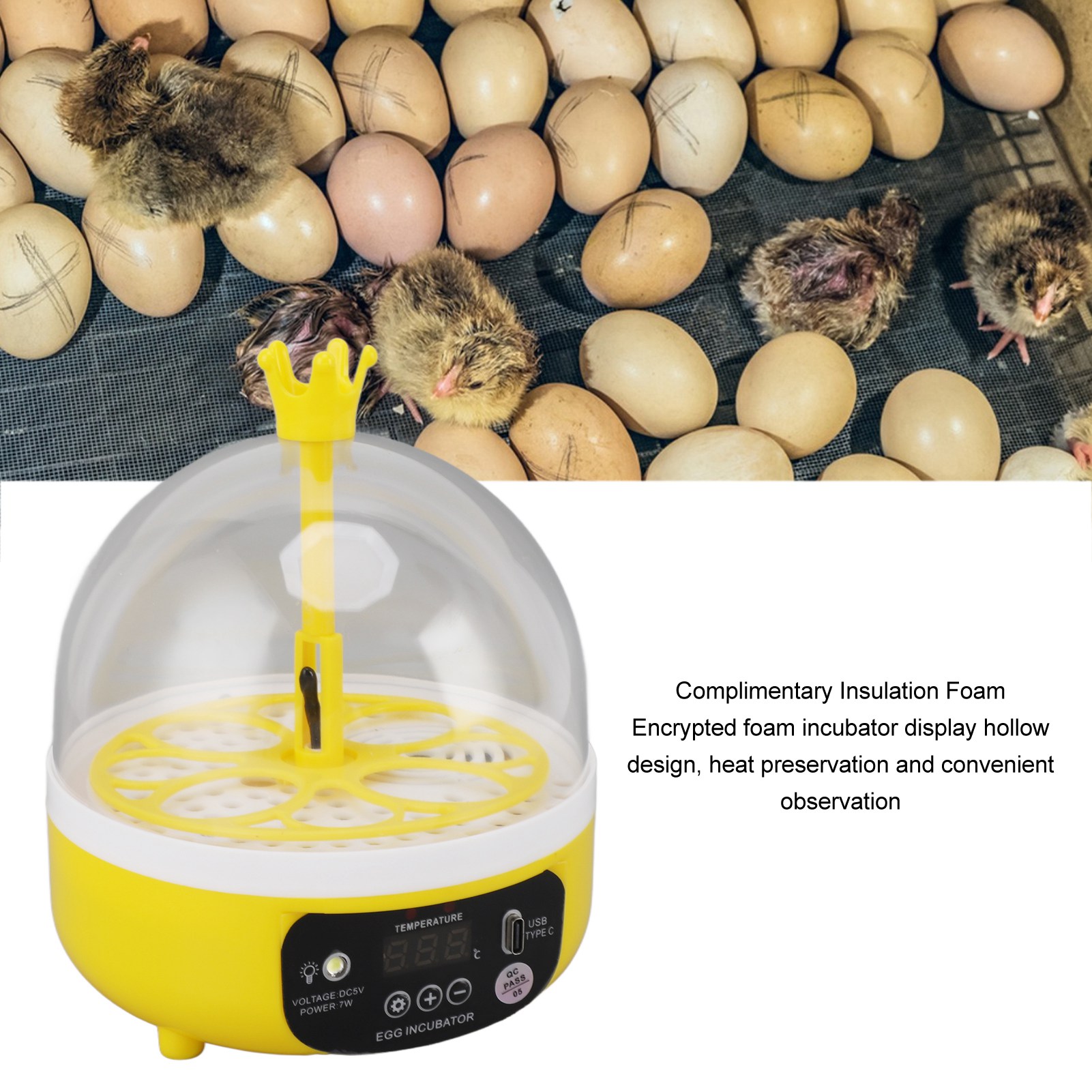 Poultry Incubator - Eierinkubator, automatische Temperatur- und Feuchtigkeitsregelung, tragbare